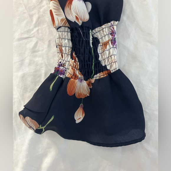 Boho SHEIN Mock Frill Neck Flounce Sleeve Navy Floral Maxi Long Dress Size S - Picture 3 of 12